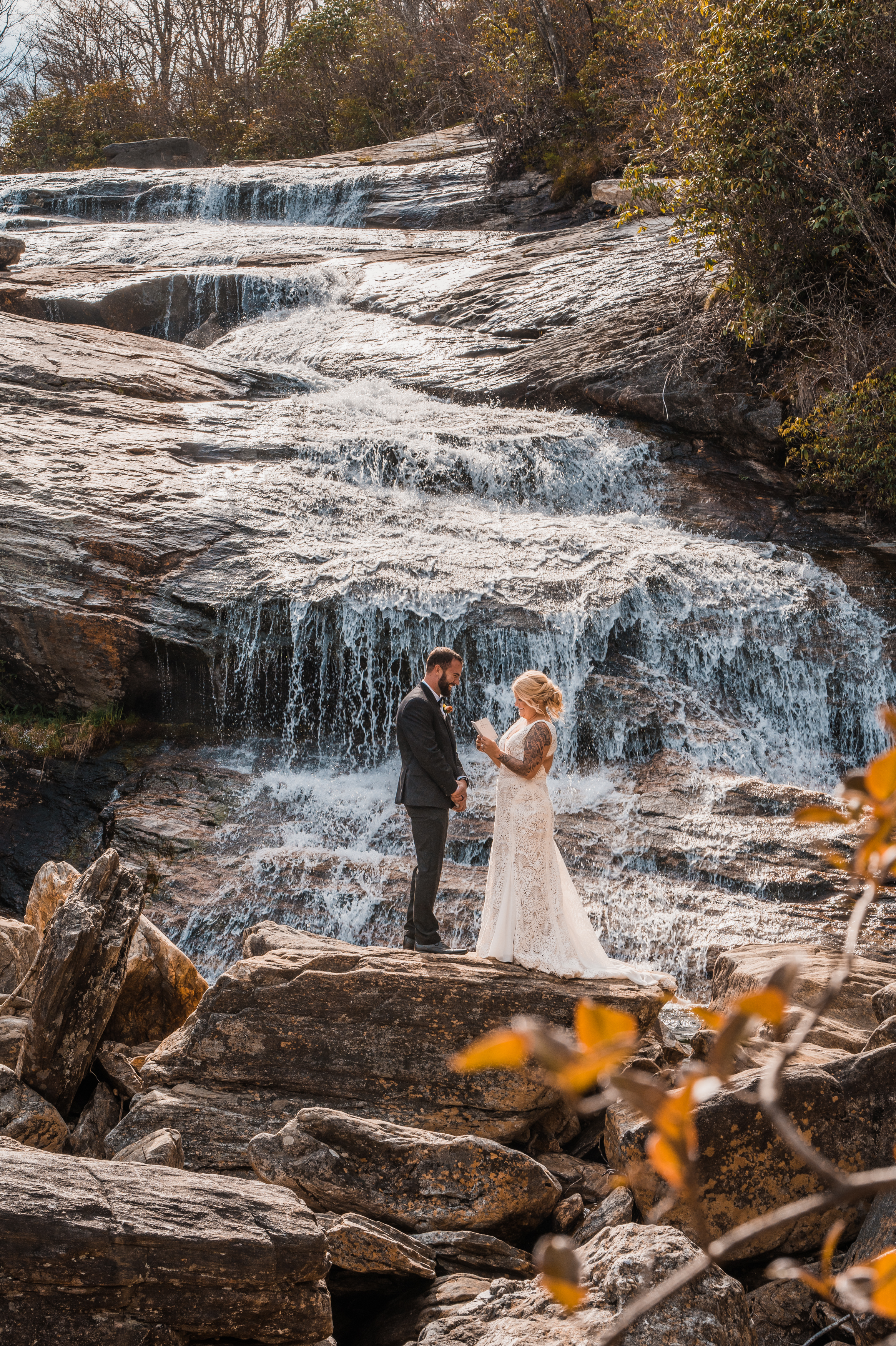 asheville elopement at a waterfall